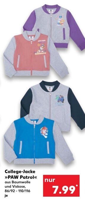 Kaufland College-Jacke >>PAW Patrol< 86/92 - 110/116 Angebot