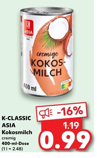 Kaufland K-CLASSIC ASIA Kokosmilch cremig 400-ml-Dose Angebot