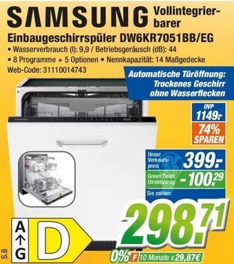 Expert SAMSUNG Vollintegrierbarer Einbaugeschirrspüler DW6KR7051BB/EG Angebot