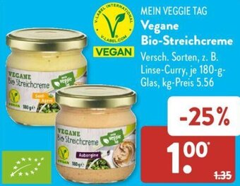 Aldi Süd MEIN VEGGIE TAG Vegane Bio-Streichcreme 180-g-Glas Angebot