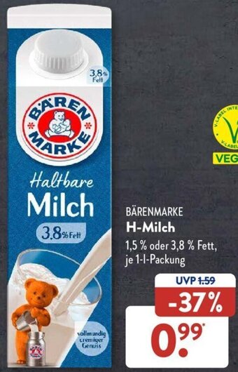 Aldi Süd BÄRENMARKE H-Milch 1 L Packung Angebot