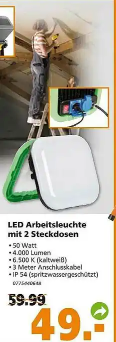 Globus Baumarkt Led Arbeitsleuchte Mit 2 Steckdosen Angebot