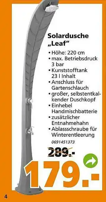 Globus Baumarkt Solardusche „leaf” Angebot