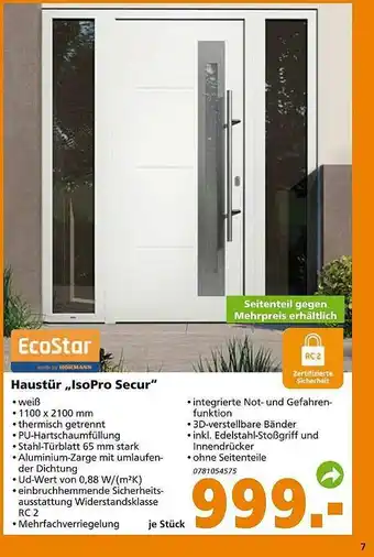 Globus Baumarkt Haustür „isopro Secur Ecostar” Angebot