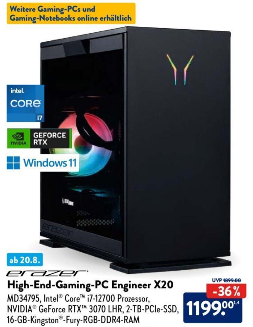 erazer HighEndGamingPC Engineer X20 Angebot bei Aldi Süd