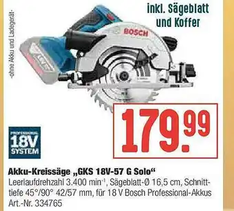 Hellweg Akku-kreissäge „gks 18v-57 G Solo” Angebot