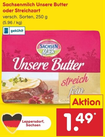 Netto Marken-Discount Sachsenmilch Unsere Butter oder Streichzart 250 g Angebot