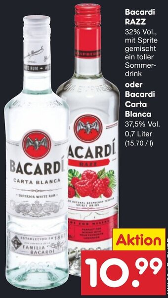 Netto Marken-Discount Bacardi RAZZ oder Bacardi Carta Blanca 0,7 Liter Angebot