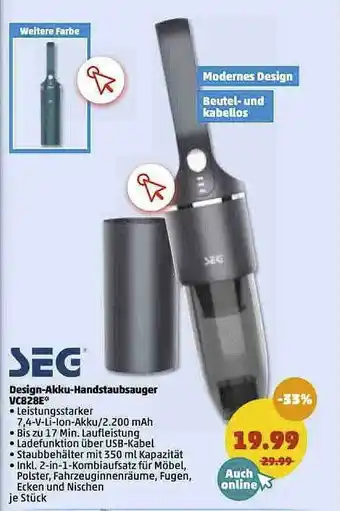 PENNY Design-akku-handstaubsauger Vc828e Seg Angebot