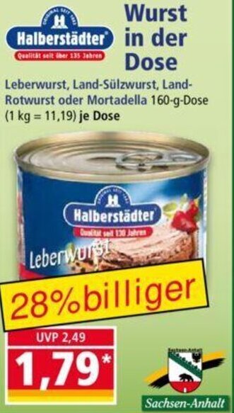 Norma Halberstädter Wurst in der Dose 160 g Dose Angebot