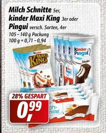 Simmel Milch Schnitte, Kinder Maxi King oder Pingui Angebot