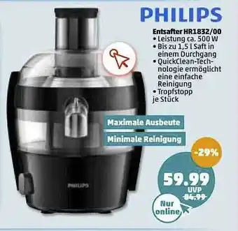 PENNY Philips Entsafter Hr1832 00 Angebot