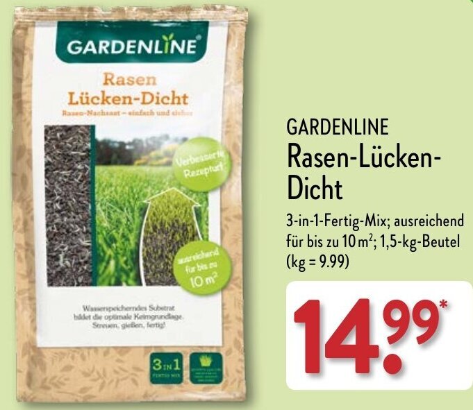 GARDENLINE Rasen LückenDicht 1,5 kg Beutel Angebot bei Aldi Nord