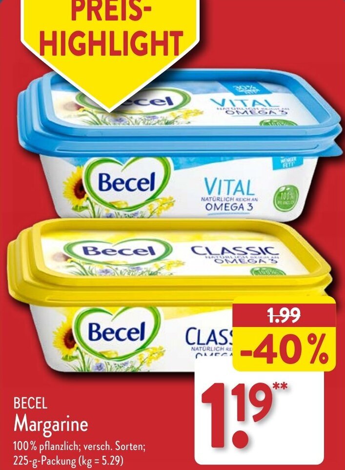 BECEL Margarine 225 g Packung Angebot bei Aldi Nord