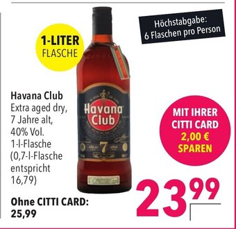 CITTI Markt Havana Club Extra aged dry, 7 Jahre alt, 40% Vol. 1L Angebot