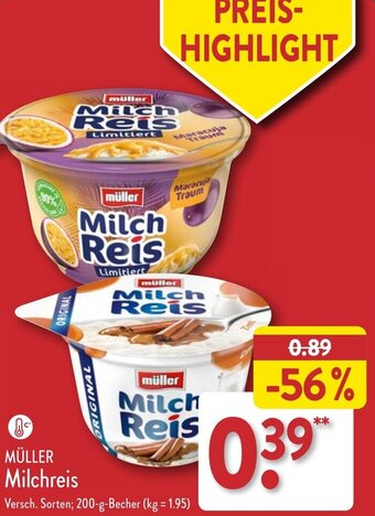 Aldi Nord MÜLLER Milchreis 200 g Becher Angebot