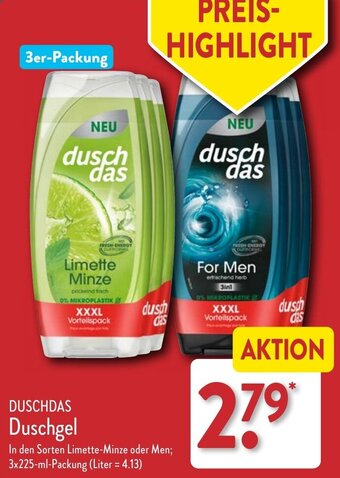 Aldi Nord DUSCHDAS Duschgel 3x225 ml Packung Angebot