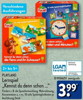 Aldi Nord PLAYLAND Lernspiel ,,Kennst du denn schon ..." Angebot