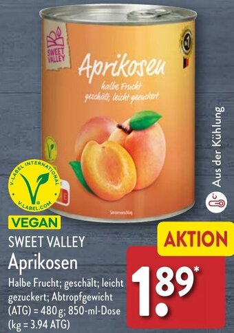 Aldi Nord SWEET VALLEY Aprikosen 850 ml Dose Angebot