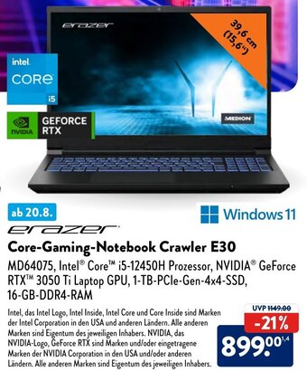 Aldi Nord erazer Core-Gaming-Notebook Crawler E30 Angebot