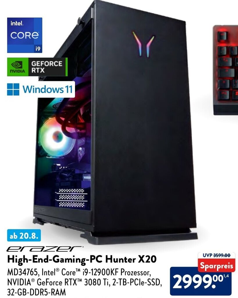 erazer HighEndGamingPC Hunter X20 Angebot bei Aldi Nord