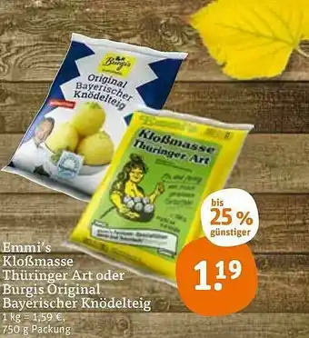 tegut Emmi's Kloßmasse Thüringer Art Oder Burgis Original Bayerischer Knödelteig Angebot