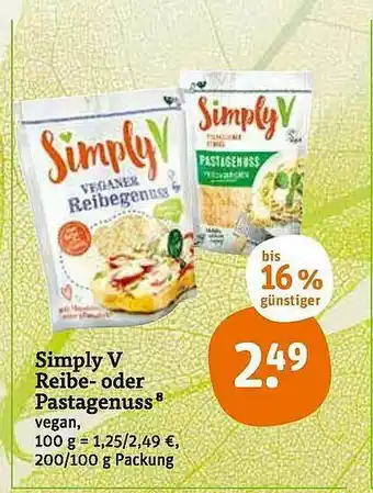 tegut SimplyV Reibe- Oder Pastagenuss Angebot