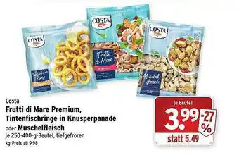 Wasgau Costa Frutti Di Mare Premium, Tintenfischringe In Knusperpanade Oder Muschelfleisch Angebot