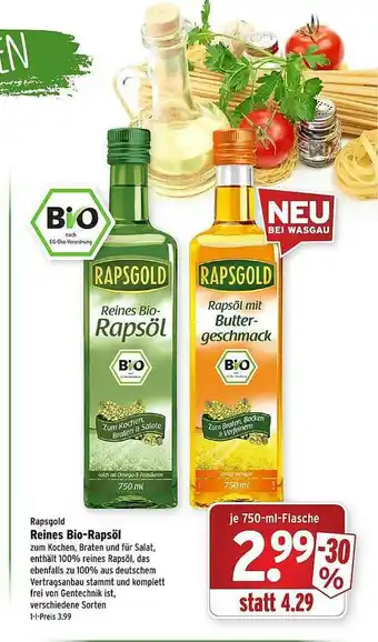 Wasgau Rapsgold Reines Bio-rapsöl Angebot