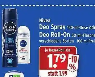 Wasgau Nivea Deo Spray Oder Deo Roll-on Angebot