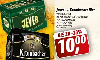 Simmel Jever oder Krombacher Bier 24x0,33L/20x0,5L Angebot