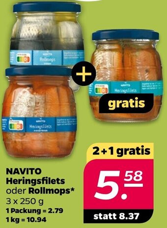 NETTO NAVITO Heringsfilets oder Rollmops* 3 x 250 g Angebot