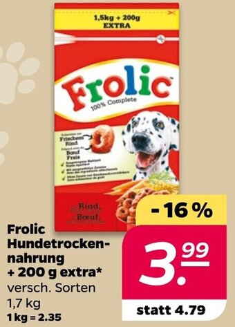 NETTO Frolic Hundetrockennahrung + 200 g extra 1,7 kg Angebot