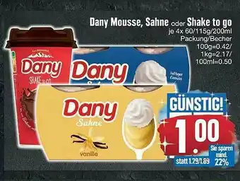 Edeka Dany Mousse, Sahne Oder Shake To Go Angebot