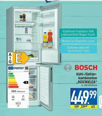 Marktkauf Bosch Kühl- Gefrierkombination Kgv36vlea Angebot