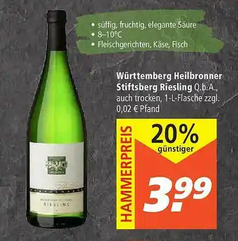 Marktkauf Würsttemberg Heilbronner Stiftsberg Riesling Angebot