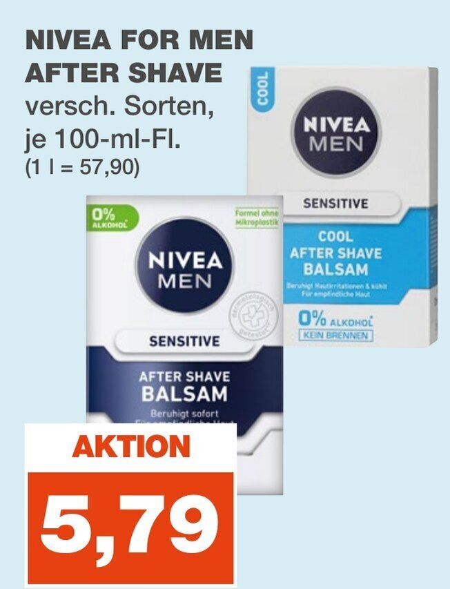 NIVEA FOR MEN AFTER SHAVE versch. Sorten, je 100mlFI. Angebot bei