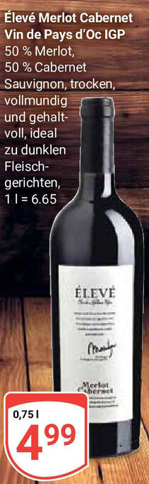 Globus Élevé Merlot Cabernet Vin de Pays d'Oc IGP 0,75 L Angebot