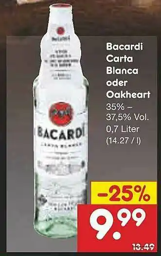 Netto Marken-Discount Bacardi Carta Blanca Oder Oakheart Angebot