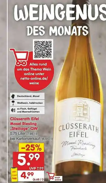 Netto Marken-Discount Clüsserath Eifel Mosel Riesling „steillage” Qw Angebot