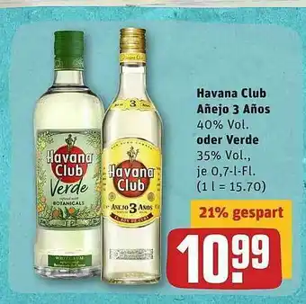 REWE Havana Club Añejo 3 Años Oder Verde Angebot