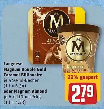 REWE Langnese Magnum Double Gold Caramel Billionaire Oder Magnum Almond Angebot