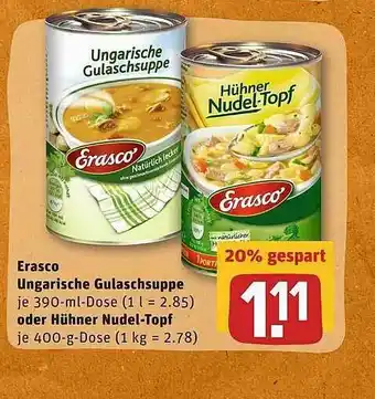 REWE Erasco Ungarische Gulaschsuppe Oder Hühner Nudel-topf Angebot