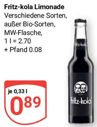 Globus Fritz-kola Limonade 0,33 L Angebot