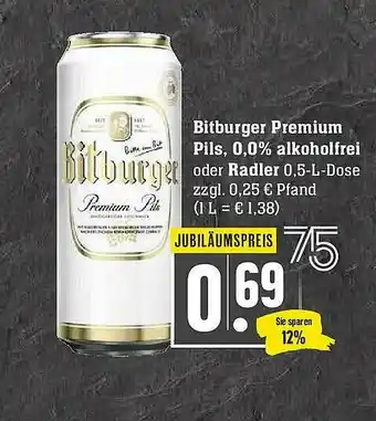 Scheck-in-Center Bitburger Premium Pils 0.0% Alkoholfrei Oder Radler Angebot