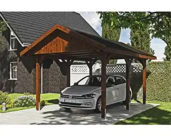 Hornbach Einzelcarport skan holz wallgau inkl. schwarze schindeln und h-pfostenanker 380 x 500 cm nussbaum Angebot