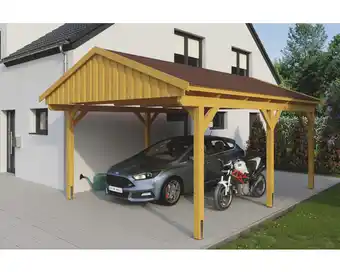 Hornbach Einzelcarport skan holz fichtelberg inkl. dachschindeln rot 423 x 566 cm eiche hell Angebot