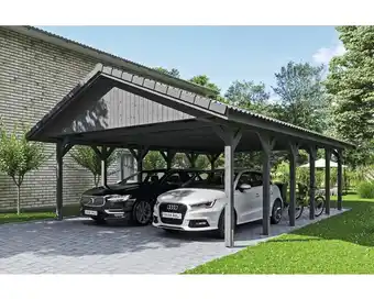 Hornbach Doppelcarport skan holz wallgau inkl. dachlattung und h-pfostenanker 620 x 900 cm grau Angebot