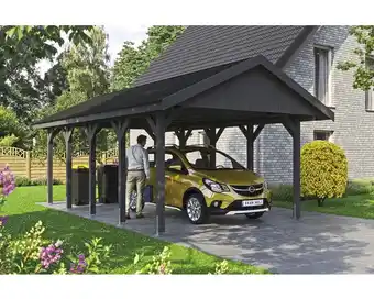 Hornbach Einzelcarport skan holz wallgau inkl. schwarze schindeln und h-pfostenanker 430 x 750 cm grau Angebot