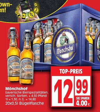 Edeka Mönchshof bayerische Bierspezialitäten, versch. Sorten, 20*500ml Angebot